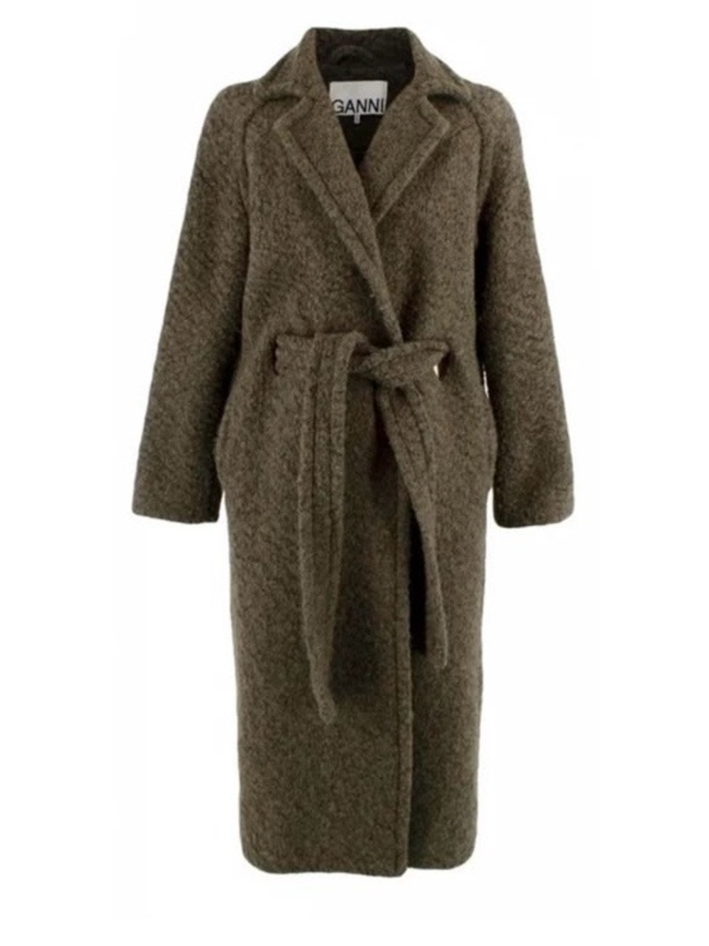 GANNI Olive Trench Coat with Tie Waist